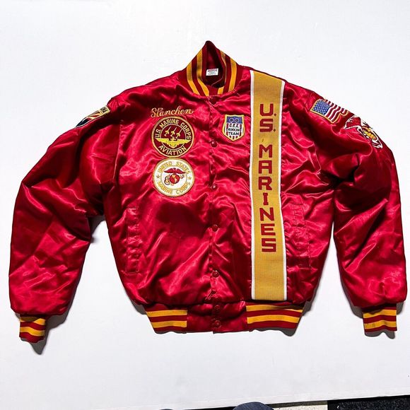 Vintage 80s Soffe Jackets Men's US Marines Aviation Satin Bomber Boot Jacket